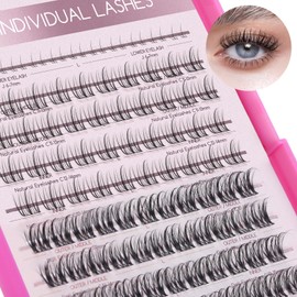 Lash Clusters 124 PCS Clusters Lashes DIY Eyelash Extensions 10-15mm Mixed D Curl Mega Volume Individual Lashes Fluffy Wispy Reusable Thin Band Eyelash Clusters Extensions DIY at Home