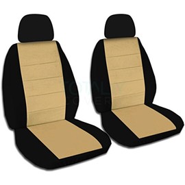 Totally Covers Two-Tone Car Seat Covers w 2 Separate Headrest Covers: Black & Tan - Universal Fit - Front - Buckets - Option for Airbag, Seat Belt, Armrest & Seat Release/Lever Compatible (21 Colors)