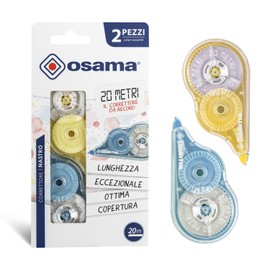 OSAMA - Tape Box 2 Pieces 20 Metres - Correction Tape Ideal for Stationery, Office and University, Sliding and Opaque, Pastel Colours