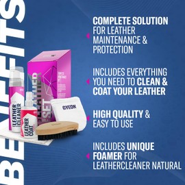 GYEON quartz Cloth Q²M LeatherSet Natural - All in One Car Leather Cleaner and Coating Kit - Clean and Protect Your Cars Leather Interior and Seats - Automotive Leather Protection
