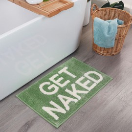 BOVEU Get Naked Rug - 17" x 24" Non Slip Absorbent Funny Bath Rugs, Machine Washable Bath Mat for Bathroom Shower Sink, Green