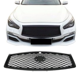 IKON MOTORSPORTS, Grille Compatible With 2014-2017 Infiniti Q50, Eau Rouge ER Style ABS Matte Black Front Bumper Grill Hood Mesh, 2016