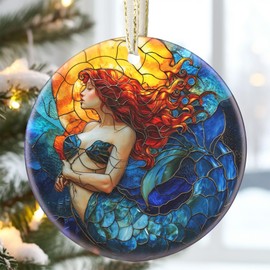 3.5 Inch Ceramic Mermaid Ornament, Christmas Ornament, Christmas Decoration, Christmas Tree Ornament, Heirloom Keepsake, Gift Exchange, Gift Idea, Bauble Present