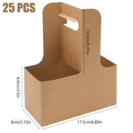 25 Pack 2 Cup Drink Carrier with Handle, Kraft Paperboard Handled Drink Carriers To Go Coffee Cup Holder, For Hot and Cold Cup Carrier, Takeout, Cafe and Restaurant Food Service Delivery