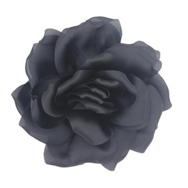 Large Dainty Satin Fabric Peony Flower Brooch Pins for Women Vintage Elegant Flower Brooch Hair Clip Pins Wedding Party Dance Dress Clothes Accessories (Black)
