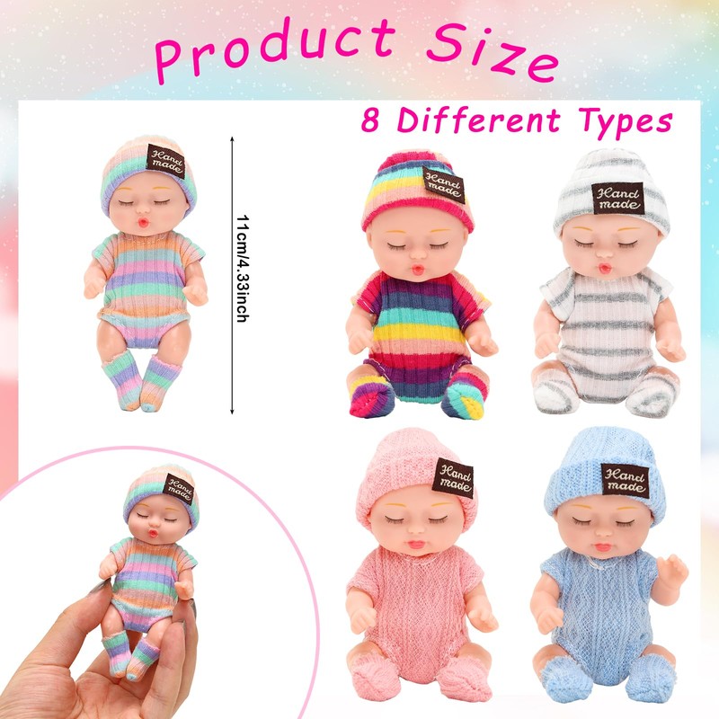8 Sets 4 Inch Cute Baby Dolls with 4 pcs