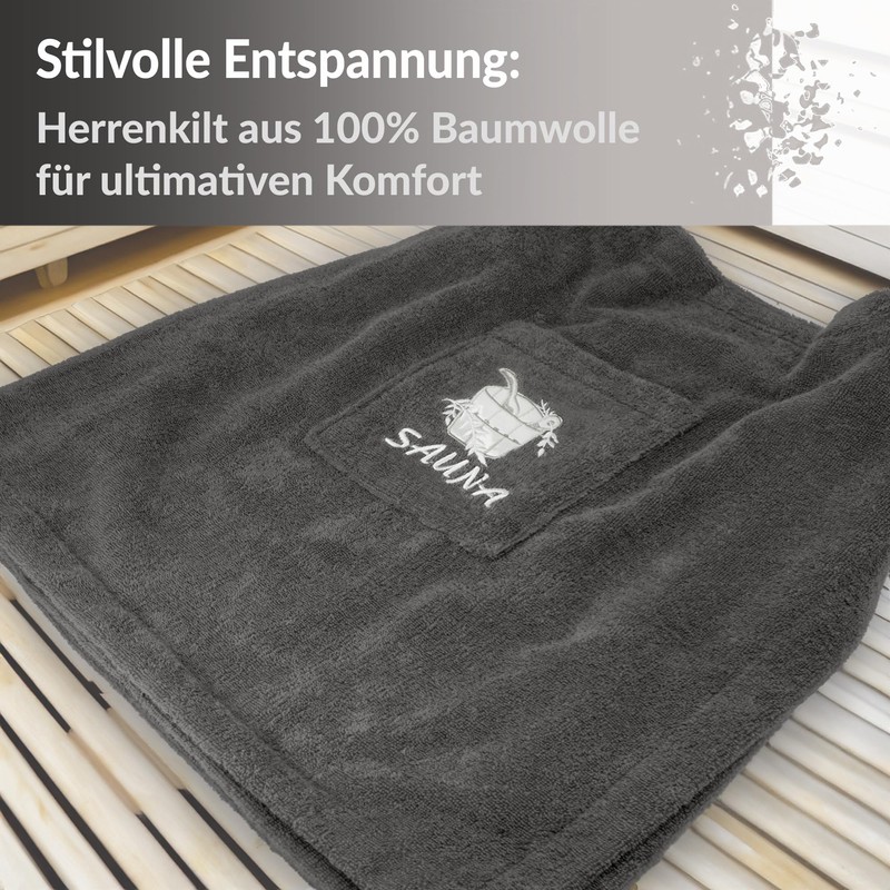 Lashuma Saunakilt Men's Grey Terry Cloth Lillby Sauna Towel with