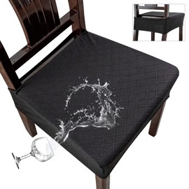 Genina Waterproof Seat Covers for Chairs,Set of 4 Dining Room Chair Seat Covers for Kitchen,Stretch Jacquard Removable Washable Dining Chair Slipcovers Protectors,No Rear Covers, Black