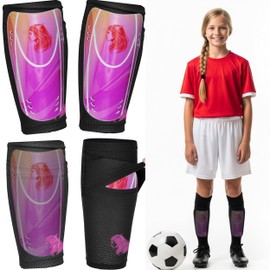 Girls Shin Guards & Pads Pink Purple Gradient Football Soccer Protection | Lightweight Youth Ages 5-12 | Breathable Compression Sleeve