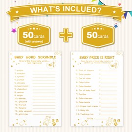 OLOUTAB Baby Shower Games for Boy or Girl-2 Games(50 of Each),Double-Sided,Thick Cardboard,with Answer Keys