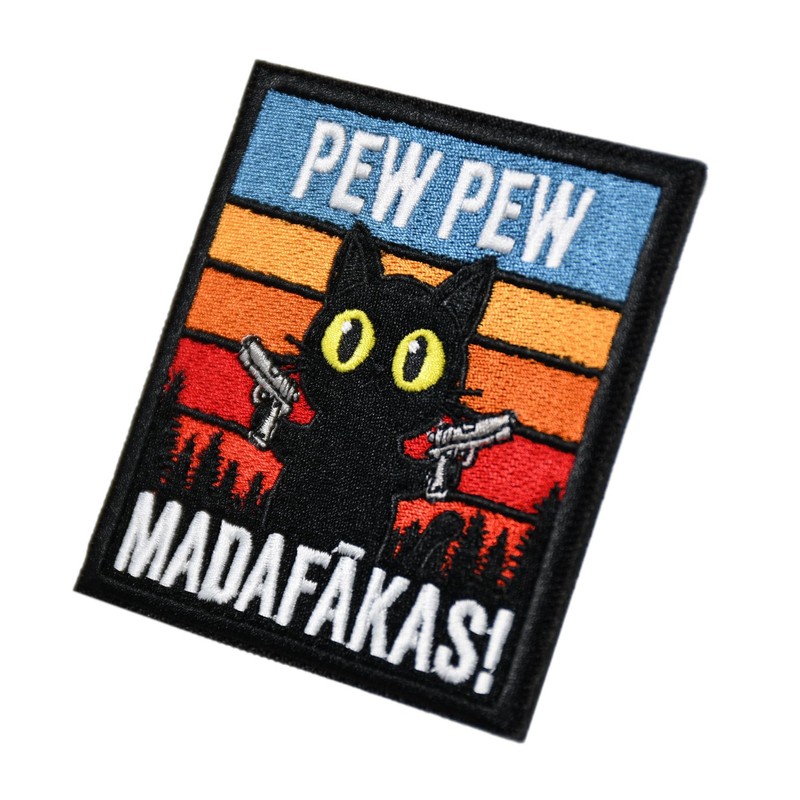 Retro Sunset Pew Pew MADAFAKAS Cat Tactical Embroidery Patch -