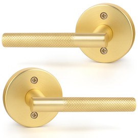 HOSOM Dummy Door Handles, Non-Turning Square Lever Handle Knob Set for Closet or French Doors, Heavy Duty Decorative Single Side Closet Door Handle, Easy Installation, Pull Only, Gold, 2 Pack