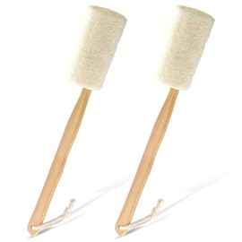 2 Pcs Wooden handle loofah tubular back brush,Exfoliating loofah brush,Loofah bath brush,for wipe The body in bath,Remove dead skin,Promote skin circulation,Make The skin smooth,for all skin types
