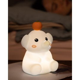 Emmanoth LED Elephant Night Light, Cute Squishy Elephant Lamp, Silicone Night Light for Nursery, Rechargeable Dimmable Nightlight for Bedrooms and Elephant Gifts for Women (White-Blue)