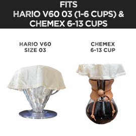 Paquete de 2 filtros de cono reutilizables de algodón orgánico para Hario V60 – Pourover cafetera de cerámica, vidrio, gotero de plástico (tamaño 03, 1-6 tazas)