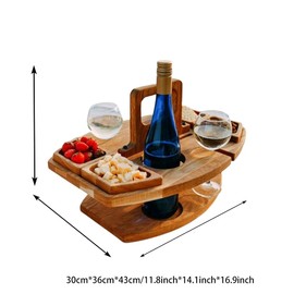 Portable Cheese Board Set - Wooden Cheese Serving Platter Fruits Tray Platter Nuts Plate Integrated 4 Food Units and Wooden Wine Glass Holder Removable for Travel Picnic