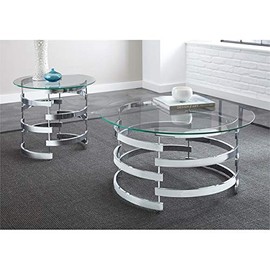 Steve Silver Company Tayside Contemporary Design, Plated Base, Tempered Glass Top, Modern Artistry Cocktail Table, 35" W x 35" D x 18" H, Clear/Chrome