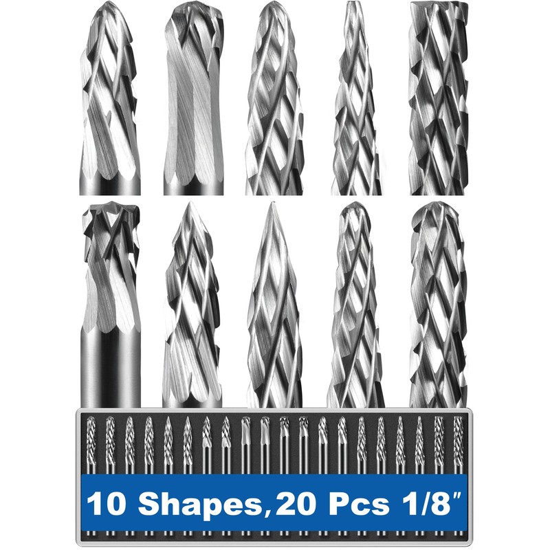 Sworker 20 Pcs Carbide Burr Set 1/8" Shank Compatible with