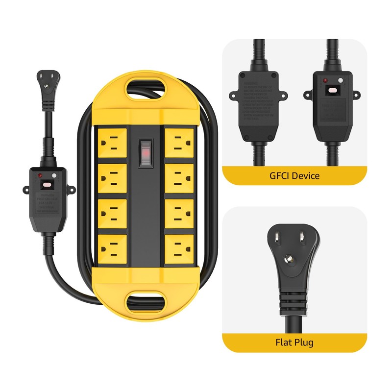 CCCEI GFCI Outdoor Power Strip Weatherproof with 8 AC, Waterproof