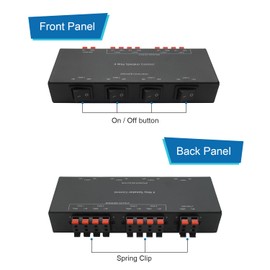 ADWITS 4 Channel Passive Speaker Selection, 4 Zone Sound Distributor Box Hub, Supports up to 200W/Total Power, Square Full Metal Housing