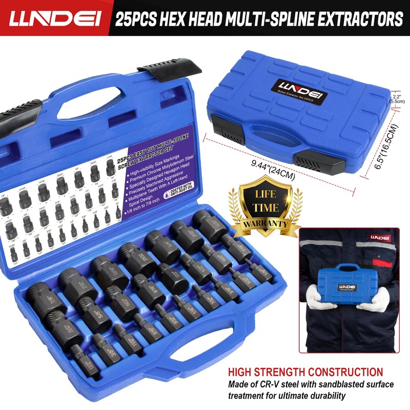 LLNDEI Screw Extractor Set Hex Head Multi-Spline Easy Out Bolt
