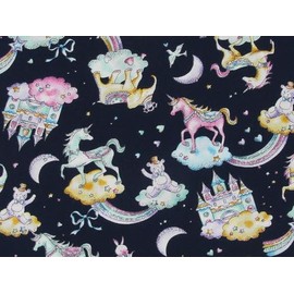 Cotton Poplin Fabric Navy Blue Fairy Tale Princess Castle & Unicorn Printed Premium Cotton Fabric 100% Cotton 1 Metre in Pre-cut Pieces Ideal for Crafts, Patchwork and