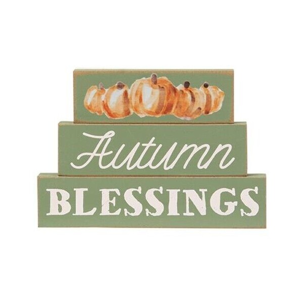 Fall Set of 3 Autumn Blessings Pumpkin Stacked Blocks