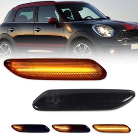 VANKUB Front LED Side Marker Lights for 2011 2012 2013 2014 2015 2016 Mini Cooper R60 R61 Countryman Paceman, Smoked Lens Side Bumper Marker Lights, Amber LED Turn Signal Lamps, 2 PCS