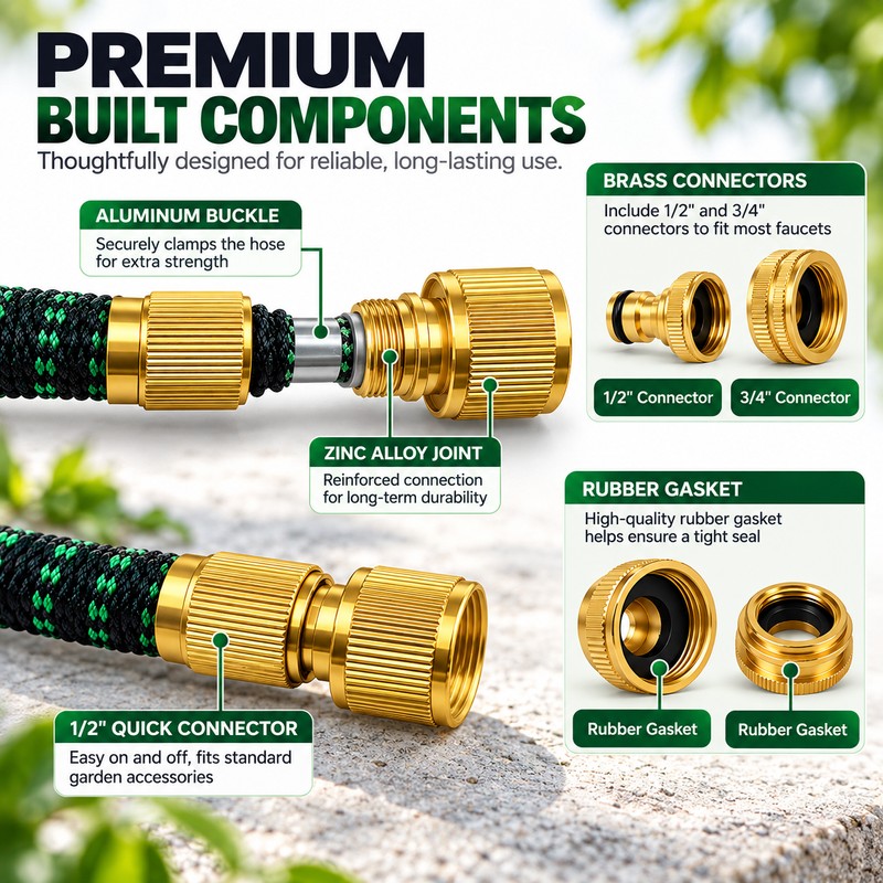 100FT Expandable Garden Hose with 10-Function Nozzle – Lightweight No-Kink