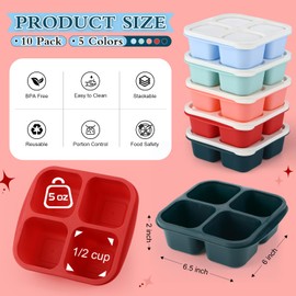 Honeydak 10 Pack Snack Container 4 Compartment Reusable Bento Snack Boxes Divided Lunchable Containers with Lids Meal Prep Lunch Food Storage Boxes for School Work Travel(Melon Color)