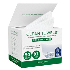 CLEAN SKIN CLUB Sensitive Skin Clean Towels® XL, Ultra-Soft Disposable Face Dry Wipes Infused with Aloe & Glycerin, XL - 1 Pack (50 count)