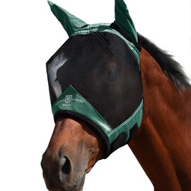 Harrison Howard Pro Luminous Horse Half Face Fly Mask Large Eye Space with Ears UV Protection for Horse Hunter Green XL