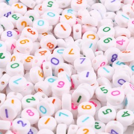 Yochus 1000pcs White Round Acrylic Number Beads 4x7mm Colorful Figure 0-9" Beads for Jewelry Making and DIY Bracelets, Necklaces, Key Chains