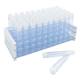 50 Pzs Tubos De Ensayo De Plástico Transparente Con Gradilla