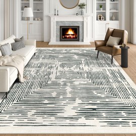 BLISSA 8x10 Area Rugs for Living Room - Soft Large Washable Geometric Black White Lines Modern Abstract Rug for Bedroom Stain Resistant Contemporary Carpet for Nursery Dining Room Home Office Decor