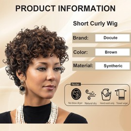 DOcute Pixie Cut Wigs For Black Women Short Cut Dark Brown Curly Wig With Bangs Curly Bob Wig Short Hair For Women Light Brown Pixie Afro Wigs Afro Wig (Black and Brown)