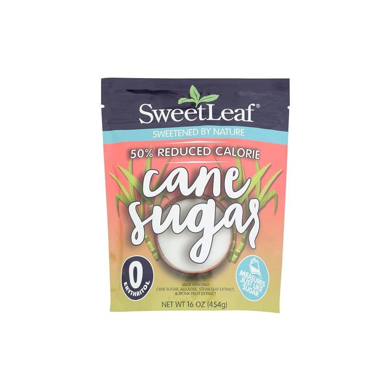 SweetLeaf 50% Reduced Calorie Cane Sugar with Allulose, Stevia and
