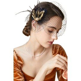 BABEYOND Fascinator Hat Veil Feather Fascinator Hair Clip Tea Party Pillbox Derby Hat Fascinator Bridal Wedding Veil (Black)