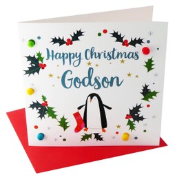 Pom Pom XP035 "Godson, Penguin" Christmas Card