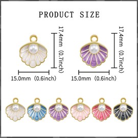 30Pcs Imitation Pearl Seashell Charms Alloy Enamel Clam Shell Ocean Beach Theme Pendant for Diy Crafts Earrings Bracelet Keychain Jewelry Making Supplies (Gold)