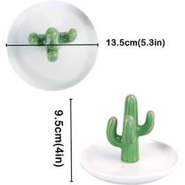 Ceramic Cactus Ring Holder for Jewelry - Ring Holder with Derorative White Dish Earrings,Bracelet,Trinket Tray,Display in Office Home Decor-Christmas Birthday Gift for Mom,Daddy,Friends WD22