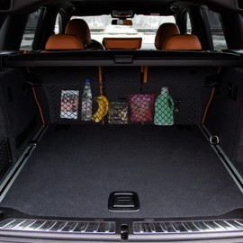 Relaxdays Car Luggage Net Elastic Storage Net Headrest Boot Net with Hooks Universal Black 1 Piece