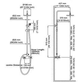 GGStudy Chrome Rain Shower System Set 2 Knobs Mixing 8 Inch Round Rainfall Shower Head with Handheld Spray Bathroom Shower Faucet