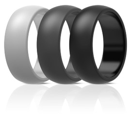 ThunderFit Silicone Wedding Rings for Men, Rubber Engagement Bands 8.7mm Wide 2mm Thick - 1/3/4/5/7 Variety Multipack (Black, Gray, Light Gray, 12.5-13 (22.2mm))