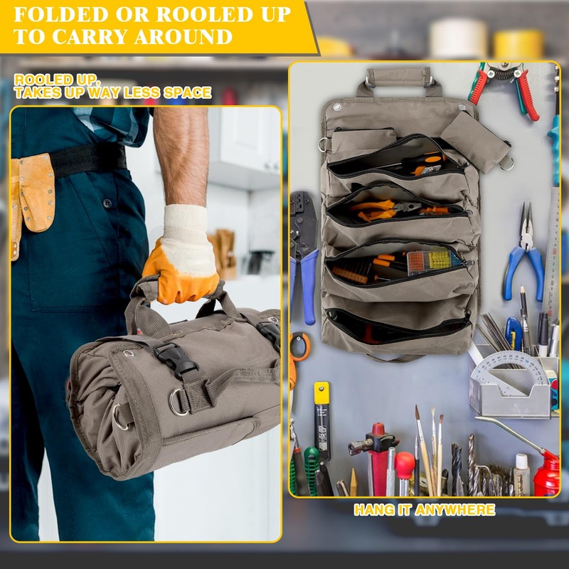 Tool Organizer Bag Foldable Roll Up Heavy Duty with 2