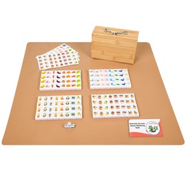 QYMZKA 30mm Seaside Escape Game Blocks, 2-4 Players Mahjong Block Game Set - 4 Themes (Chinese Classic/Pandas/Marine Animals/Fruits & Vegetables) with 65 * 65cm Tablecloth, 128 Tiles, 8 Blank Tiles.