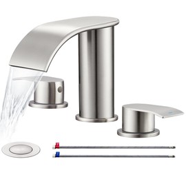 Ultimate Unicorn 8 inch Bathroom Faucet Brushed Nickel, Waterfall Bathroom Sink Faucet with Metal Pop-up Sink Drain Stopper and 2 Supply Hoses,2 Handle Widespread Faucet for Vanity Sink 3 Holes