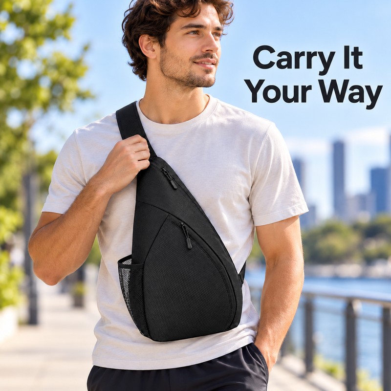 Tennis & Badminton Racket Sling Bag, Adjustable Crossbody Sports Backpack
