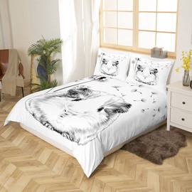 Homewish Meerschweinchen Bettbezug Löwenzahn Bettwäsche Set 135x200 Karikatur Meerschweinchen Bettbezug für Kinder Niedliche Tier Pflanze Trösterbezug, Grau Weiß Tagesdecke Schlafzimmer Dekor