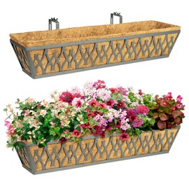 Karlliu 2 Pack 30 Inch Window Boxes Planters Railing Planter Box with Adjustable Brackets for Porch Fence Patio Balcony Hanging Flower Baskets with Coco Liners for Outdoor Garden Decor - Dark Grey